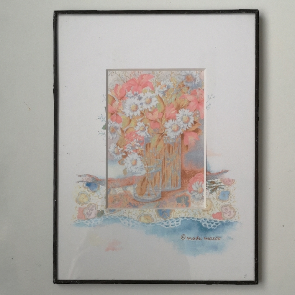 Charming Floral Art Print with Metal Frame by Artist Madu Masco 6" x 8"